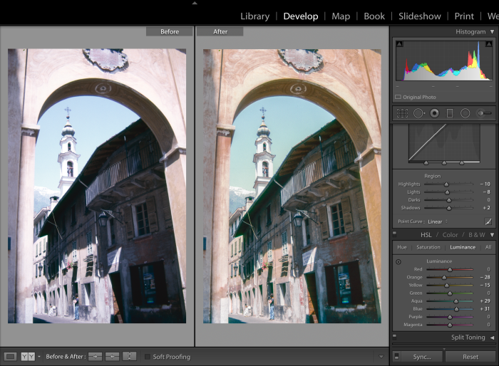 Before and after post processing with Lightroom